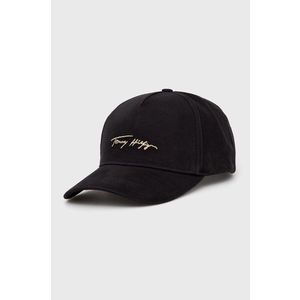 Bavlnená čiapka Tommy Hilfiger čierna farba, jednofarebná vyobraziť