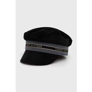 Manšestrová čiapka Tommy Hilfiger čierna farba vyobraziť
