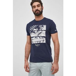 Bavlnené tričko Pepe Jeans Aidan tmavomodrá farba, s potlačou vyobraziť