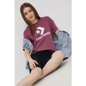 Bavlnené tričko Converse fialová farba vyobraziť