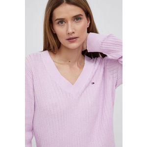 Bavlnený sveter Tommy Hilfiger dámsky, ružová farba, ľahký vyobraziť