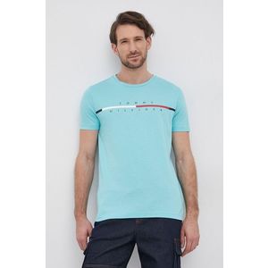 Bavlnené tričko Tommy Hilfiger tyrkysová farba, s potlačou vyobraziť