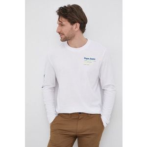 Bavlnené tričko s dlhým rukávom Pepe Jeans biela farba, s potlačou vyobraziť