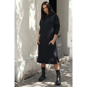 Čierne mikinové midi šaty s kapucňou NU375 vyobraziť