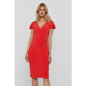 Šaty Lauren Ralph Lauren červená farba, midi, priliehavé vyobraziť