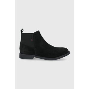 Semišové topánky Chelsea Tommy Jeans dámske, čierna farba, na plochom podpätku vyobraziť