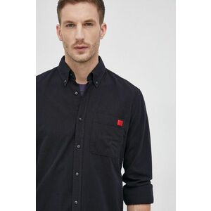 Bavlnená košeľa Hugo pánska, čierna farba, slim, s golierom button-down vyobraziť