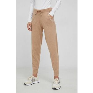 Nohavice s prímesou vlny Calvin Klein dámske, hnedá farba, jogger, vysoký pás vyobraziť