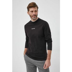 Bavlnené tričko s dlhým rukávom Calvin Klein čierna farba, s potlačou vyobraziť