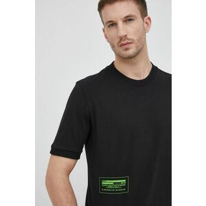 Bavlnené tričko Hugo čierna farba, jednofarebné vyobraziť