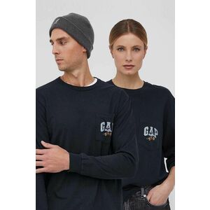 Bavlnené tričko s dlhým rukávom GAP x Disney čierna farba, s potlačou vyobraziť