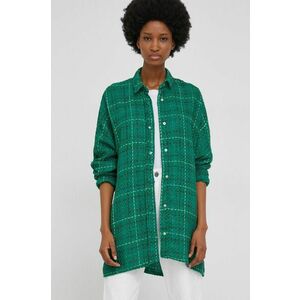 Košeľa Answear Lab dámska, zelená farba, voľný strih, s klasickým golierom vyobraziť