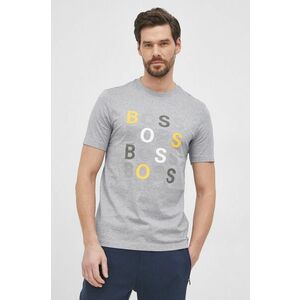 Bavlnené tričko Boss šedá farba, s potlačou vyobraziť