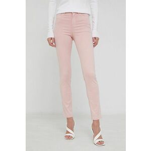 Nohavice Guess dámske, ružová farba, priliehavé, stredne vysoký pás vyobraziť