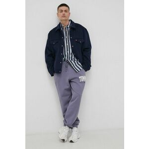 Nohavice Tommy Jeans pánske, fialová farba, s nášivkou vyobraziť