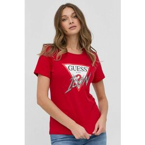 Bavlnené tričko Guess červená farba vyobraziť