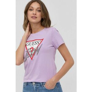 Bavlnené tričko Guess fialová farba vyobraziť