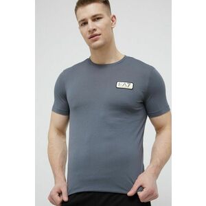Bavlnené tričko EA7 Emporio Armani šedá farba, s nášivkou vyobraziť