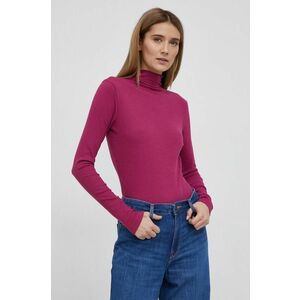 Tričko s dlhým rukávom Tommy Hilfiger dámske, fialová farba, s polorolákom vyobraziť