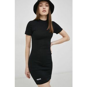 Bavlnené šaty Prosto čierna farba, mini, priliehavé vyobraziť