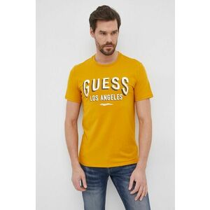Tričko Guess pánske, žltá farba, s potlačou vyobraziť
