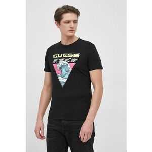 Bavlnené tričko Guess čierna farba, s potlačou vyobraziť