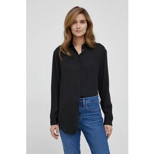 Košeľa Calvin Klein dámska, čierna farba, voľný strih, s klasickým golierom vyobraziť