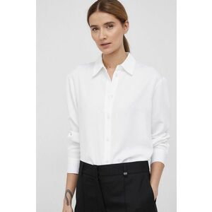Košeľa Calvin Klein dámska, biela farba, voľný strih, s klasickým golierom vyobraziť
