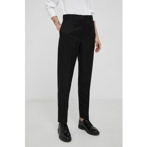 Nohavice Calvin Klein dámske, čierna farba, rovné, vysoký pás vyobraziť