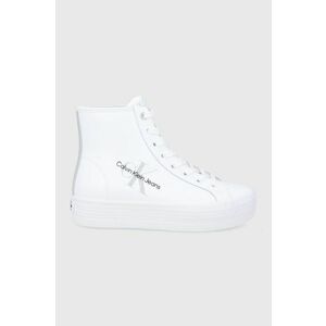 Kožená obuv Calvin Klein Jeans biela farba, na platforme vyobraziť