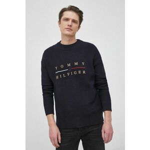Bavlnený sveter Tommy Hilfiger pánsky, tmavomodrá farba vyobraziť