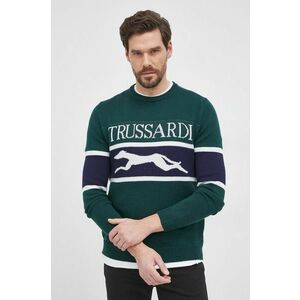 Vlnený sveter Trussardi pánsky, zelená farba, ľahký vyobraziť