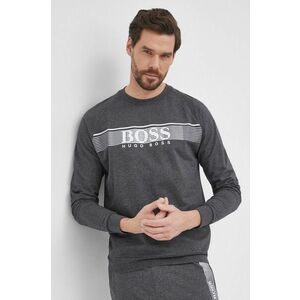 Bavlnené tričko s dlhým rukávom Boss šedá farba, s potlačou vyobraziť
