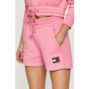 Šortky Tommy Jeans dámske, ružová farba, jednofarebné, vysoký pás vyobraziť
