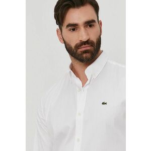 Bavlnená košeľa Lacoste pánska, biela farba, regular, s golierom button-down vyobraziť