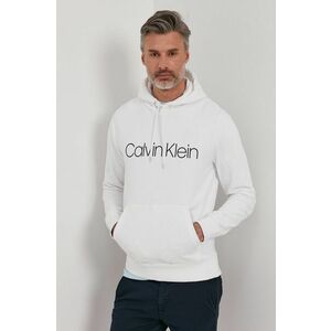 Bavlnená mikina Calvin Klein pánska, biela farba, s potlačou vyobraziť