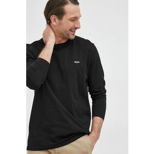 Bavlnené tričko s dlhým rukávom HUGO čierna farba, jednofarebné vyobraziť