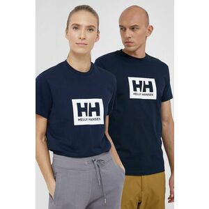 Bavlnené tričko Helly Hansen 53285-096, tmavomodrá farba, s potlačou vyobraziť