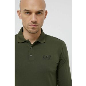 Tričko s dlhým rukávom EA7 Emporio Armani pánske, zelená farba, jednofarebné vyobraziť