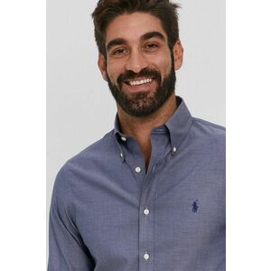 Bavlnená košeľa Polo Ralph Lauren pánska, tmavomodrá farba, slim, s golierom button-down vyobraziť