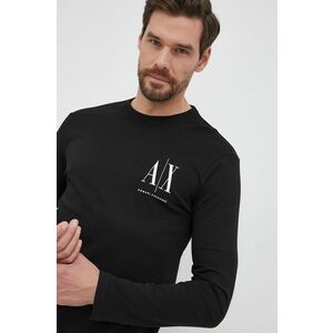 Bavlnené tričko s dlhým rukávom Armani Exchange čierna farba, s potlačou vyobraziť