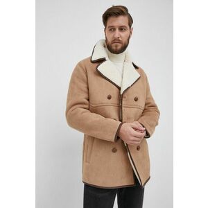 Kabát Guess pánsky, béžová farba, prechodný, dvojradový vyobraziť