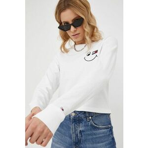 Bavlnené tričko s dlhým rukávom Tommy Jeans biela farba vyobraziť