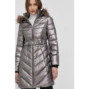 Páperová bunda Guess dámska, šedá farba, zimná vyobraziť