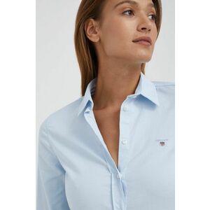 Košeľa Gant dámska, modrá farba, slim, s klasickým golierom vyobraziť