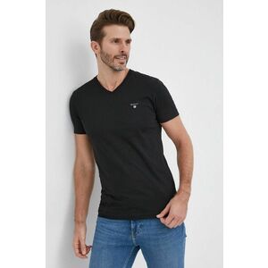 Bavlnené tričko Gant čierna farba, jednofarebné vyobraziť