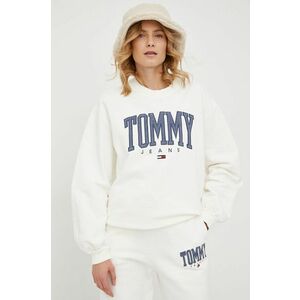 Mikina Tommy Jeans dámska, biela farba, s nášivkou vyobraziť