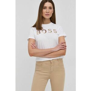 Bavlnené tričko Boss biela farba vyobraziť