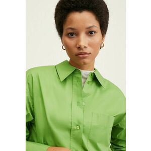Košeľa Mango dámska, zelená farba, voľný strih, s klasickým golierom vyobraziť