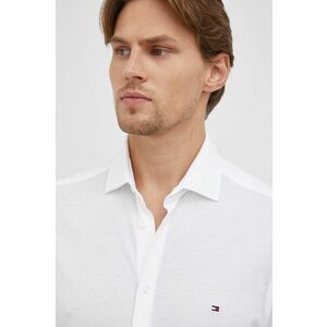 Bavlnená košeľa Tommy Hilfiger pánska, biela farba, slim, s talianskym golierom vyobraziť